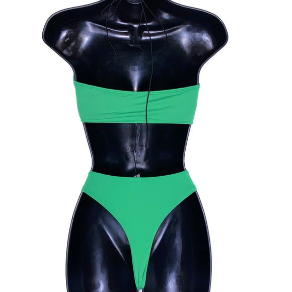 New Medium Fashion Nova Beach Green Splash 2 Piece Bikini Retro Curve Thong Wet - Picture 3 of 3